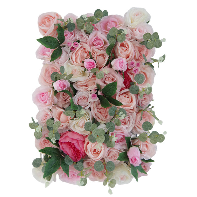 3D Beige-Orange And Pink Roses With Green Leaves, Artificial Flower Wall Backdrop