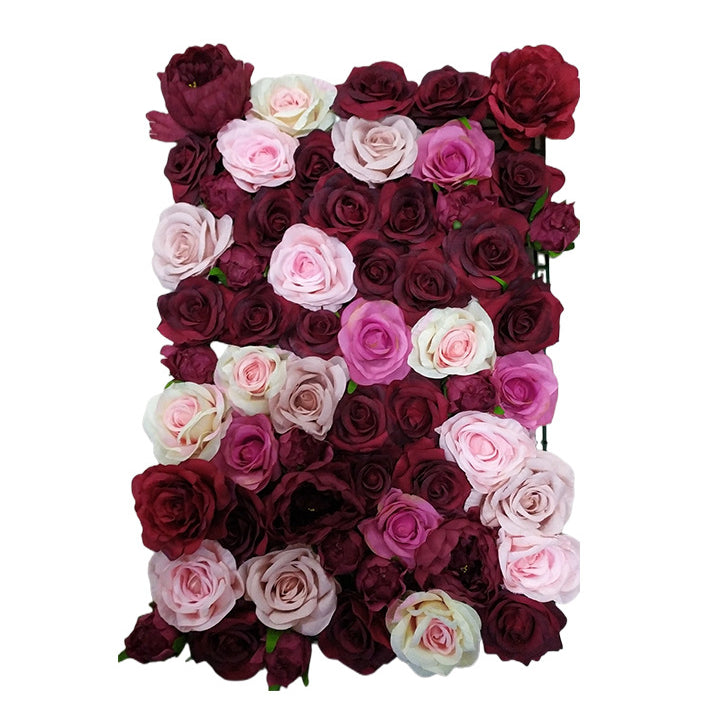 3D Dark-Red And Pink Roses, Artificial Flower Wall Backdrop