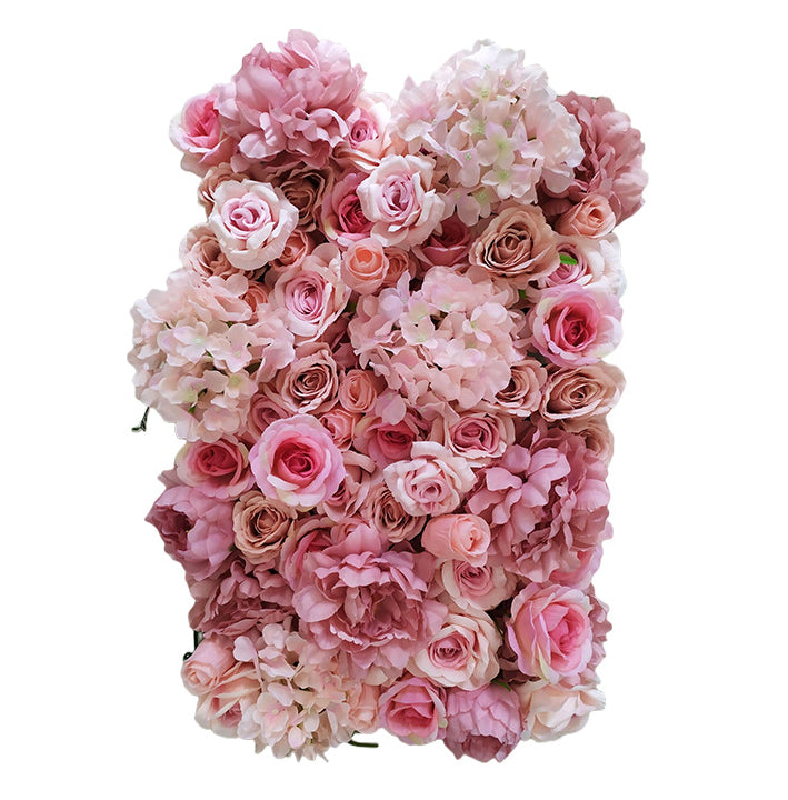 3D Grey-Pink Roses And Hydrangeas, Artificial Flower Wall Backdrop