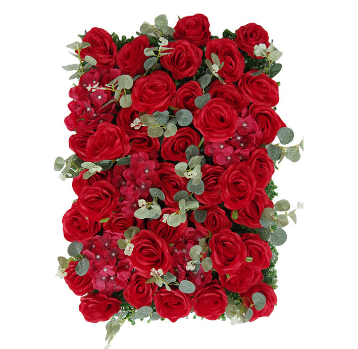 3D Red Roses And Hydrangeas With Green Leaves, Artificial Flower Wall Backdrop