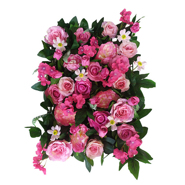 3D Rose-Red Roses With Green Leaves, Artificial Flower Wall Backdrop