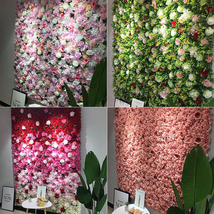 Beige And Pink Roses With Hydrangeas, Artificial Flower Wall Backdrop