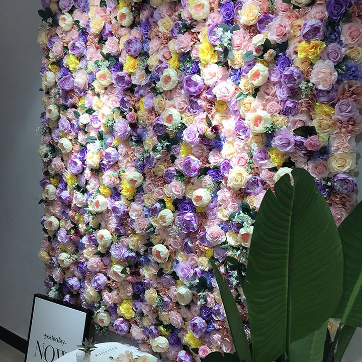 3D Mixed Color Roses And Yellow Hydrangeas, Artificial Flower Wall Backdrop