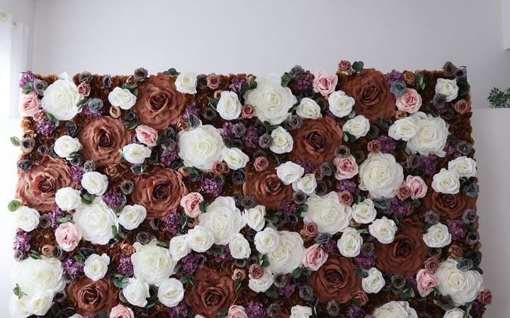 Big Brown And White Rose, Reed Pampas Grass, Artificial Flower Wall Backdrop