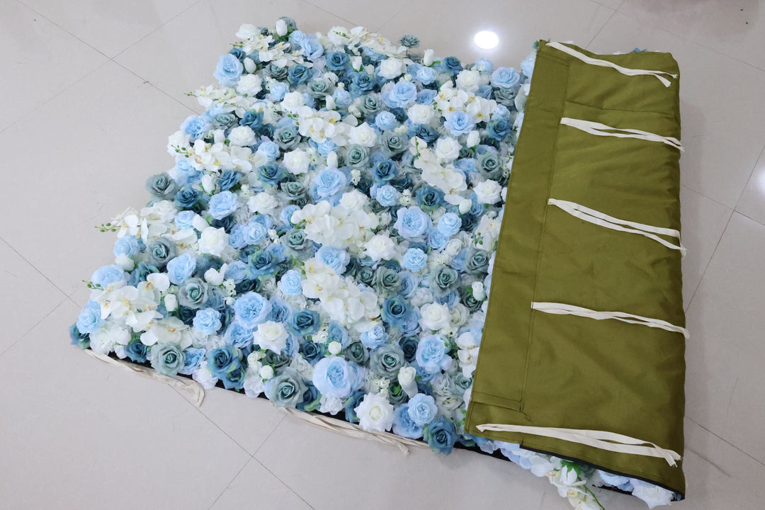 Blue And White Roses, 3D, Fabric Backing Artificial Flower Wall