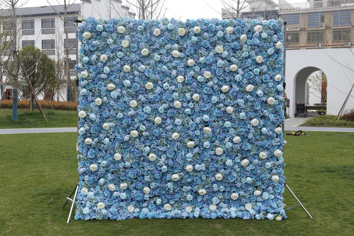 Blue Rose And White Peony, Artificial Flower Wall, Wedding Party Backdrop