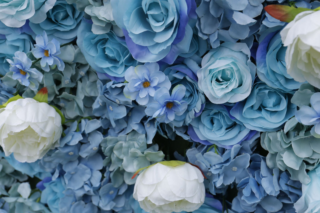 Blue Rose And White Peony, Artificial Flower Wall, Wedding Party Backdrop