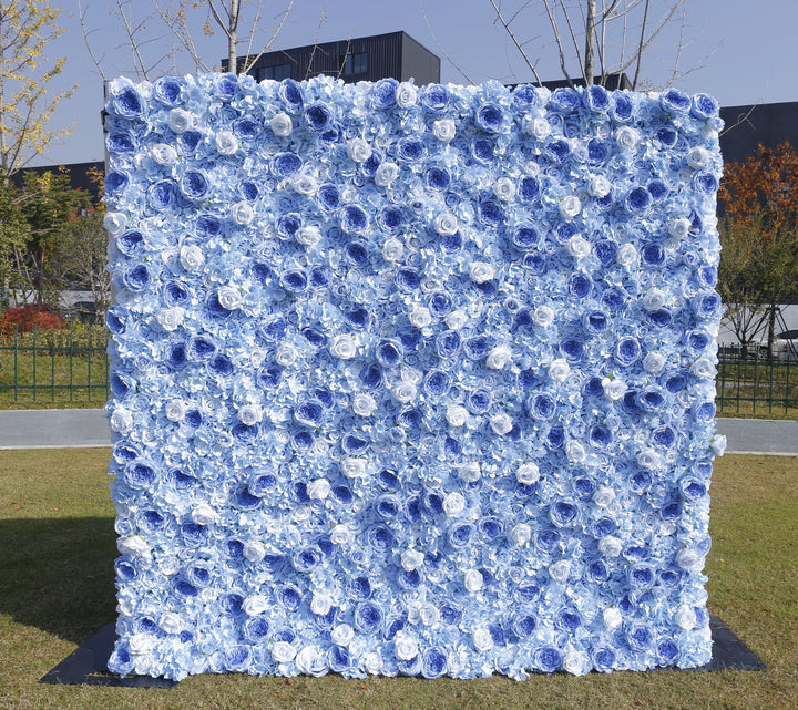 Blue Roses, 3D, Fabric Backing Artificial Flower Wall