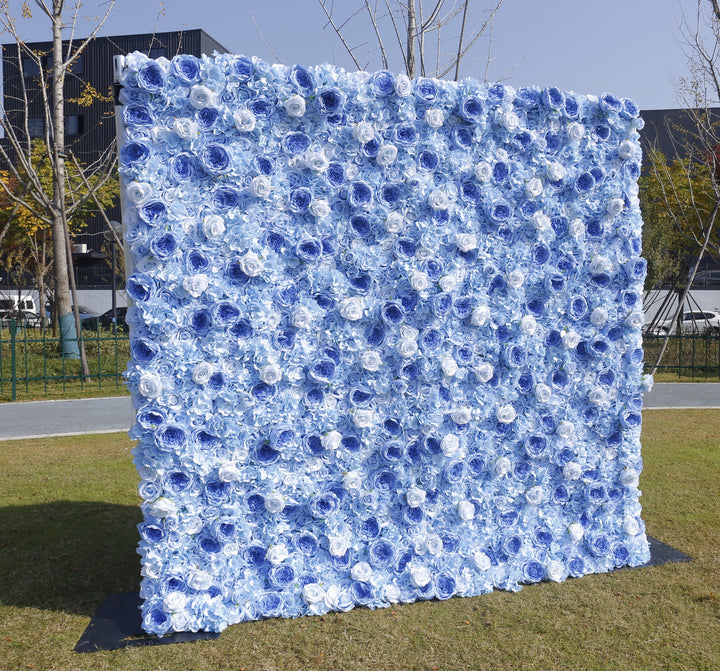 Blue Roses, 3D, Fabric Backing Artificial Flower Wall