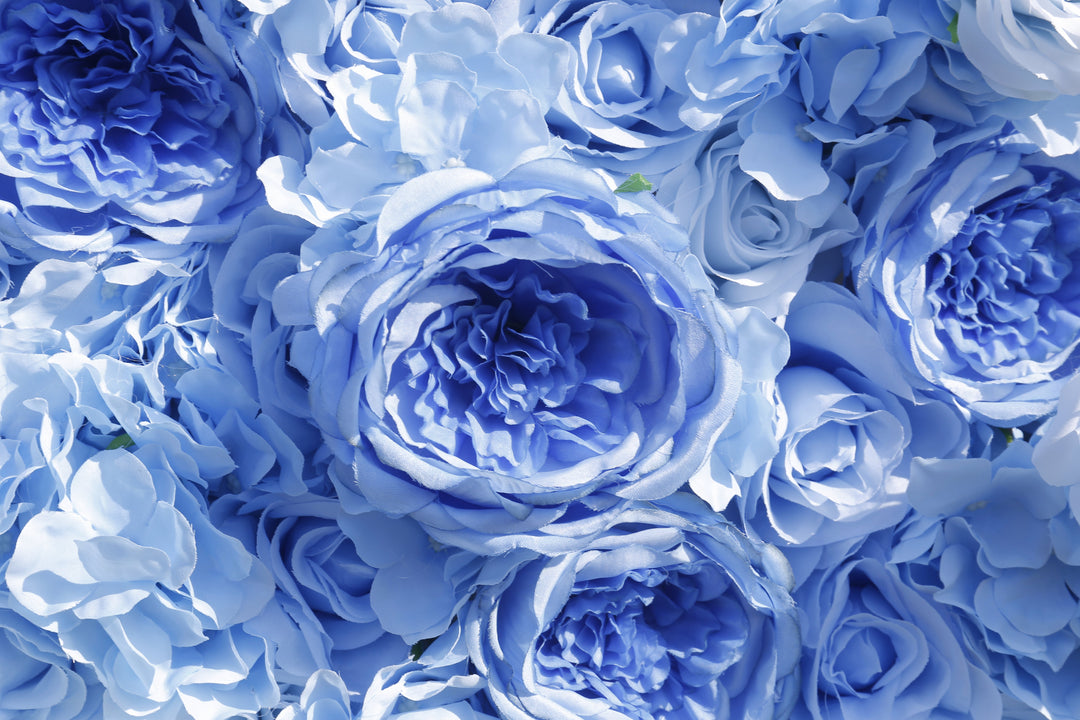 Blue Roses, 3D, Fabric Backing Artificial Flower Wall