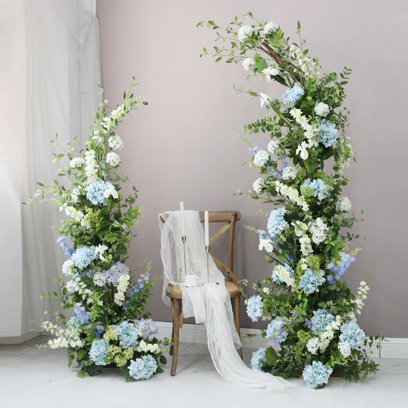 Light Blue, White, Green Arch Flowers, Blue Artificial Flowers, Diy Wedding Flowers