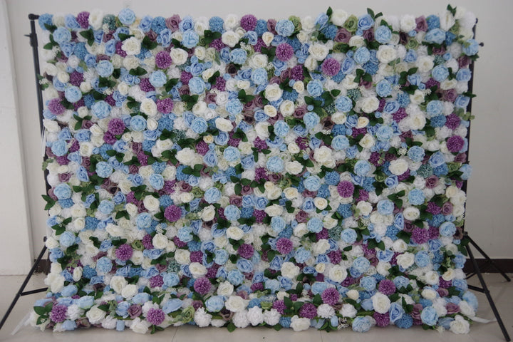 Blue And White Roses And Green Leaves, Artificial Flower Wall, Wedding Party Backdrop