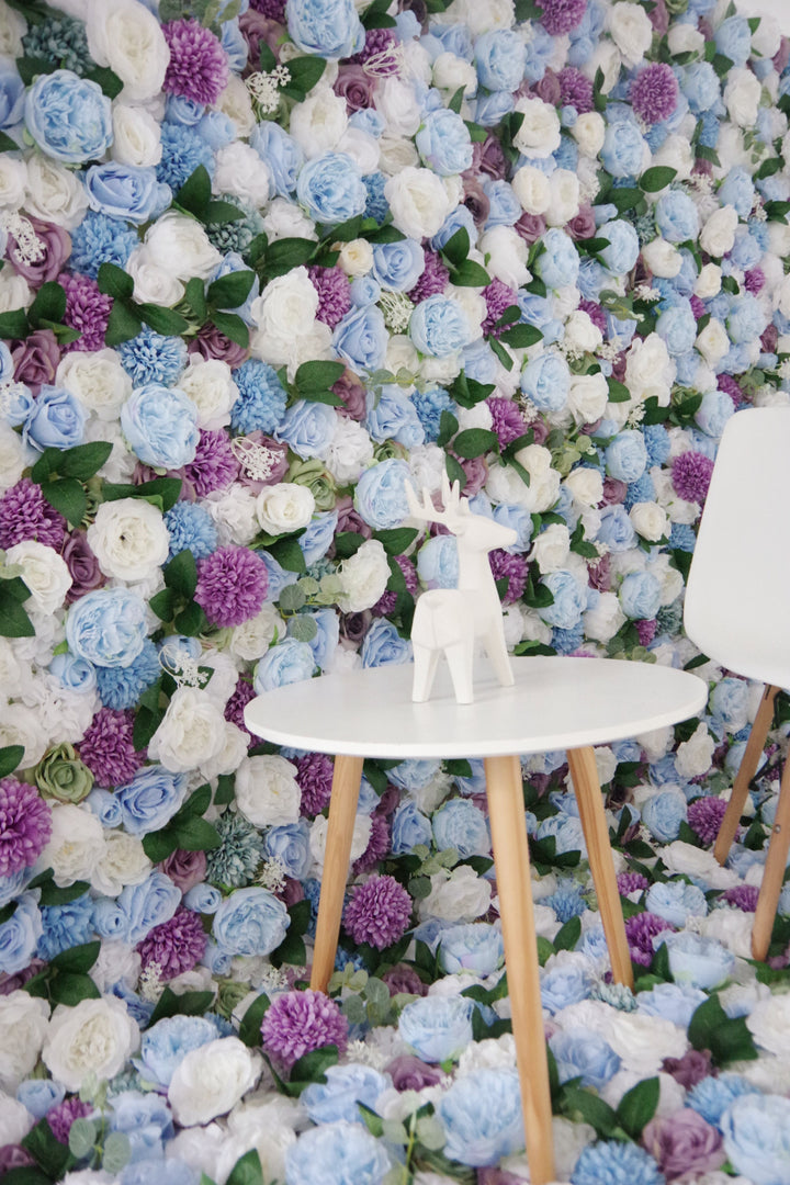 Blue And White Roses And Green Leaves, Artificial Flower Wall, Wedding Party Backdrop