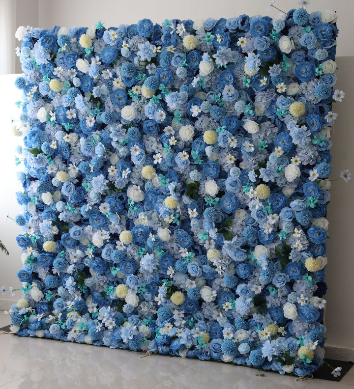 Blue Roses And Peonies And Lasagna Daisies, Artificial Flower Wall, Wedding Party Backdrop