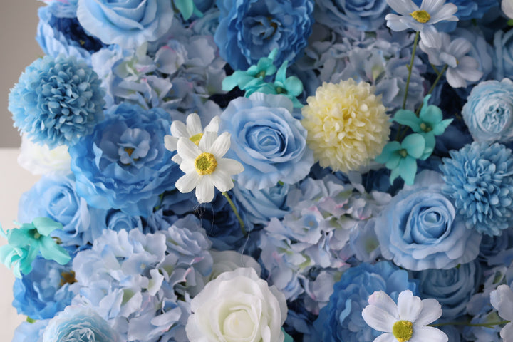 Blue Roses And Peonies And Lasagna Daisies, Artificial Flower Wall, Wedding Party Backdrop