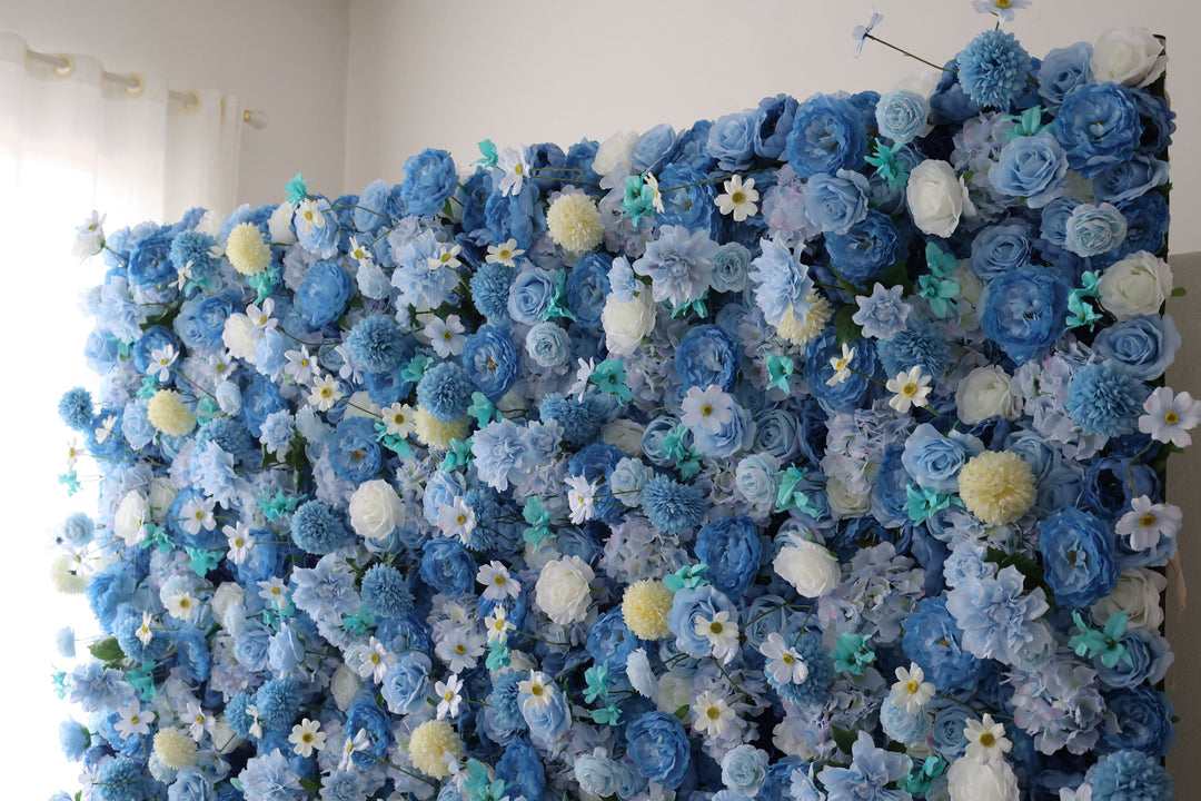 Blue Roses And Peonies And Lasagna Daisies, Artificial Flower Wall, Wedding Party Backdrop