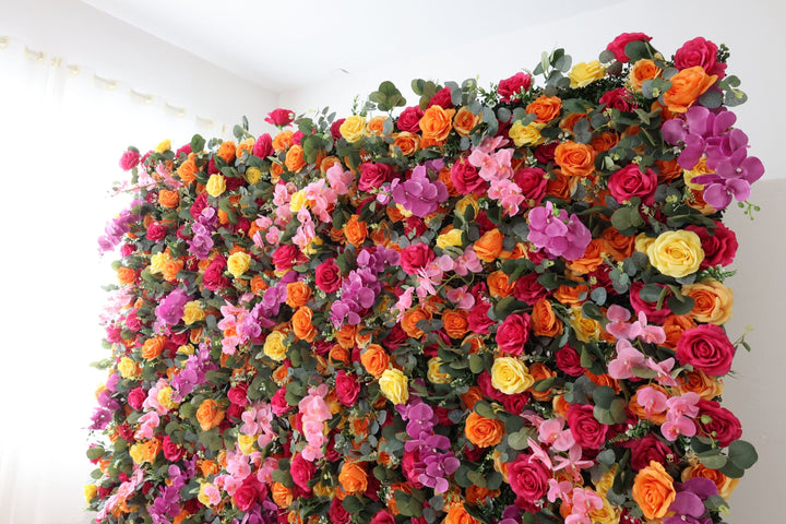 Colorful Rose, Reed Pampas Grass, Artificial Flower Wall, Wedding Party Backdrop