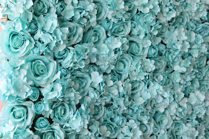 Cyan Hydrangeas And Roses, Artificial Flower Wall, Wedding Party Backdrop