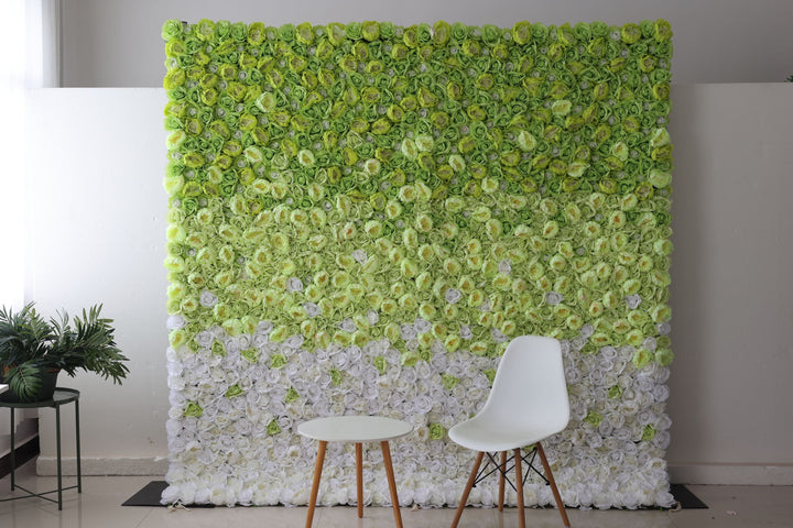 Green And White Roses And Peonies, Artificial Flower Wall, Wedding Party Backdrop