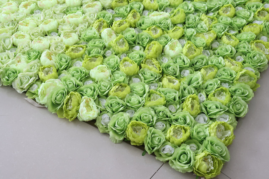 Green And White Roses And Peonies, Artificial Flower Wall, Wedding Party Backdrop