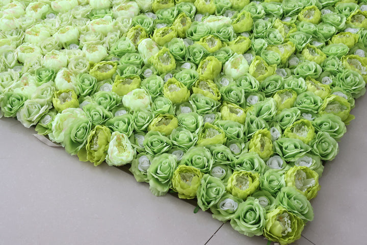 Green And White Roses And Peonies, Artificial Flower Wall, Wedding Party Backdrop