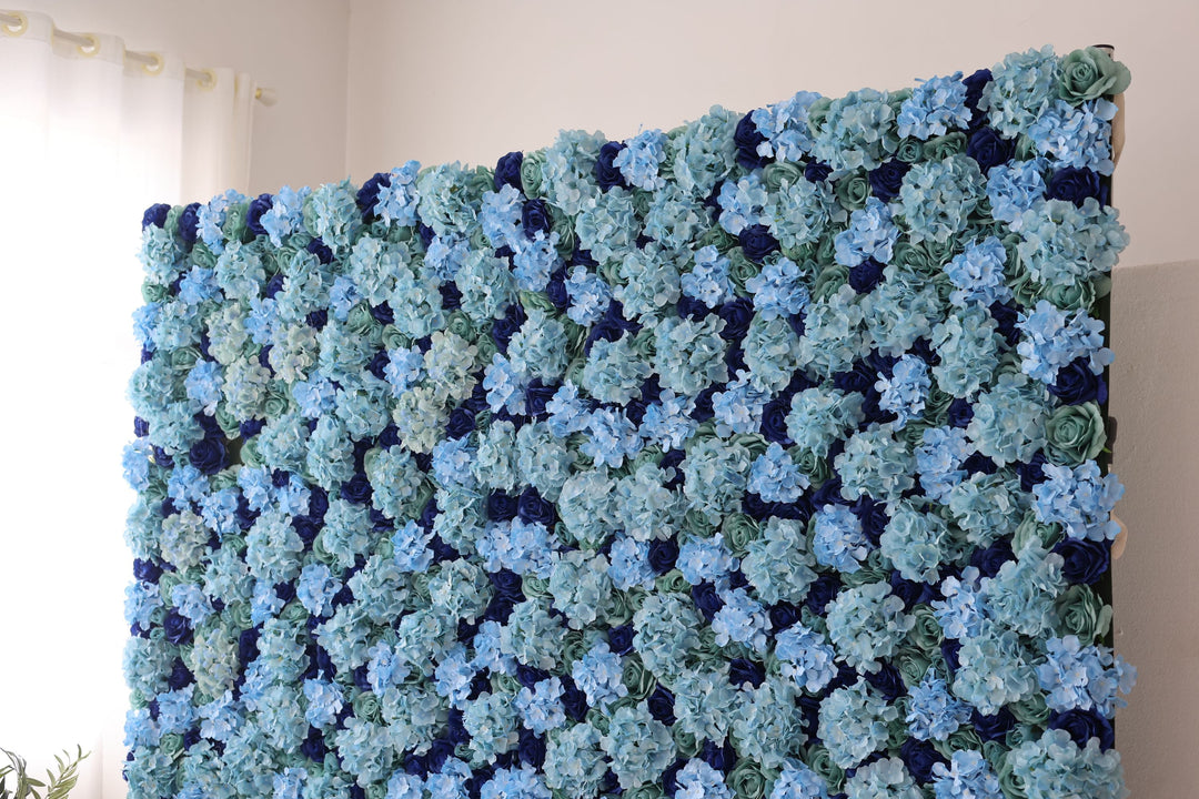 Green Roses And Blue Roses And Hydrangeas, Artificial Flower Wall, Wedding Party Backdrop