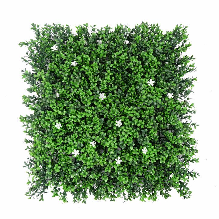 Layered Green Grass With White Flowers Artificial Green Wall Panels, Faux Plant Wall