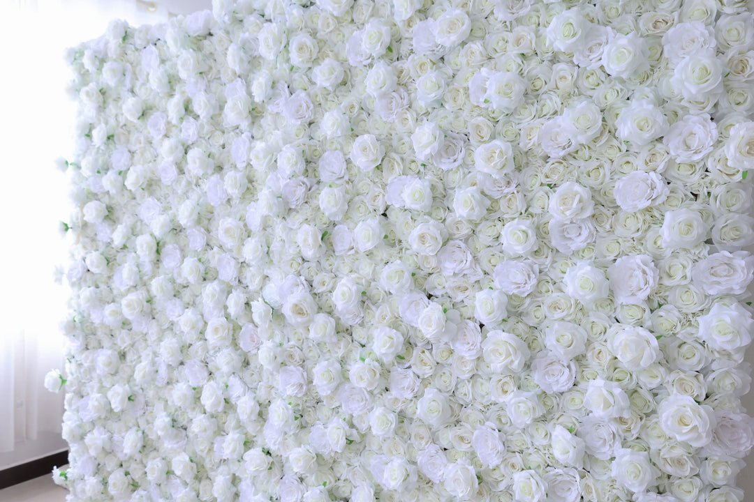 Milky White Roses, 3D, Fabric Backing Artificial Flower Wall