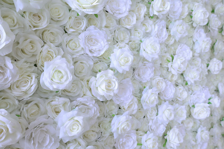 Milky White Roses, 3D, Fabric Backing Artificial Flower Wall