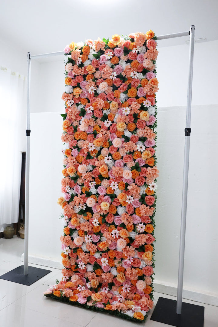 Mixed Flowers In Orange, 3D, Fabric Backing Artificial Flower Wall