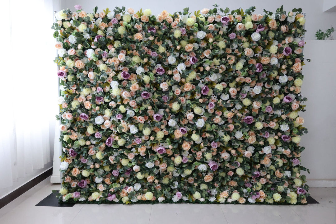 Mixed Color Roses And Green Lasagna Daisies, Artificial Flower Wall Backdrop