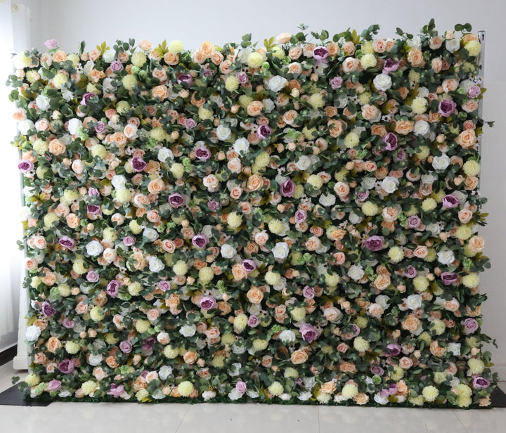 Mixed Color Roses And Green Lasagna Daisies, Artificial Flower Wall Backdrop