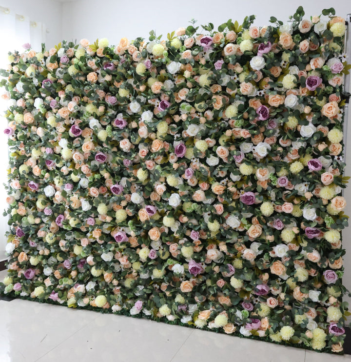 Mixed Color Roses And Green Lasagna Daisies, Artificial Flower Wall Backdrop