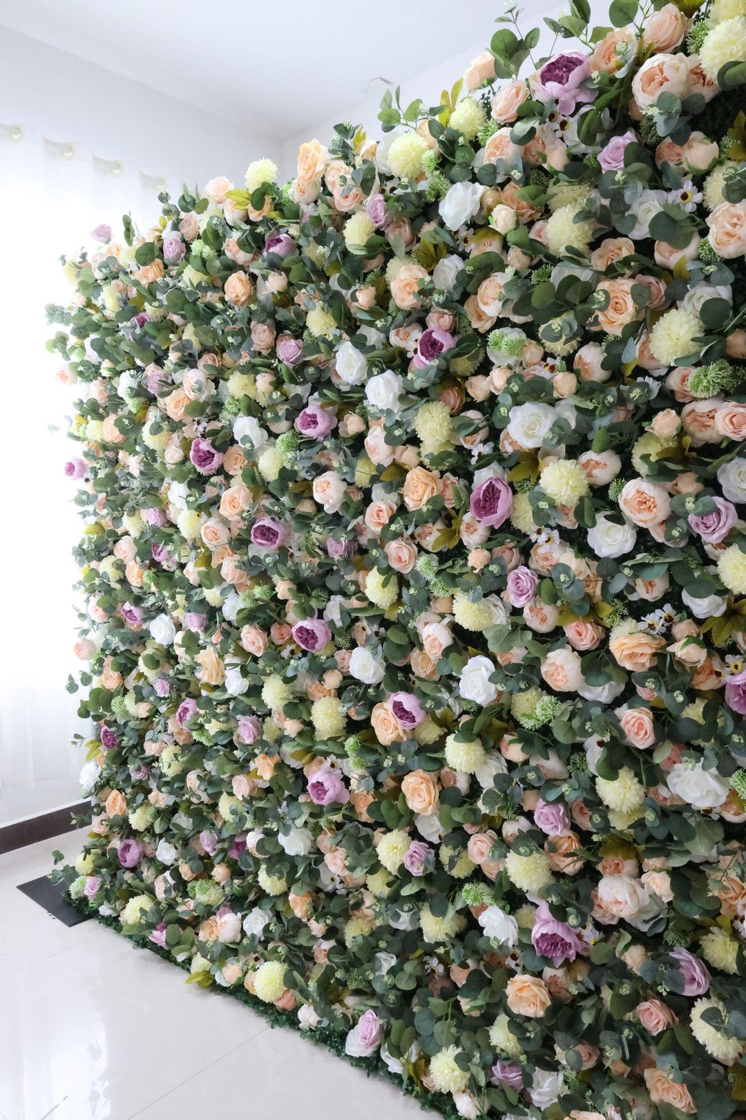 Mixed Color Roses And Green Lasagna Daisies, Artificial Flower Wall Backdrop