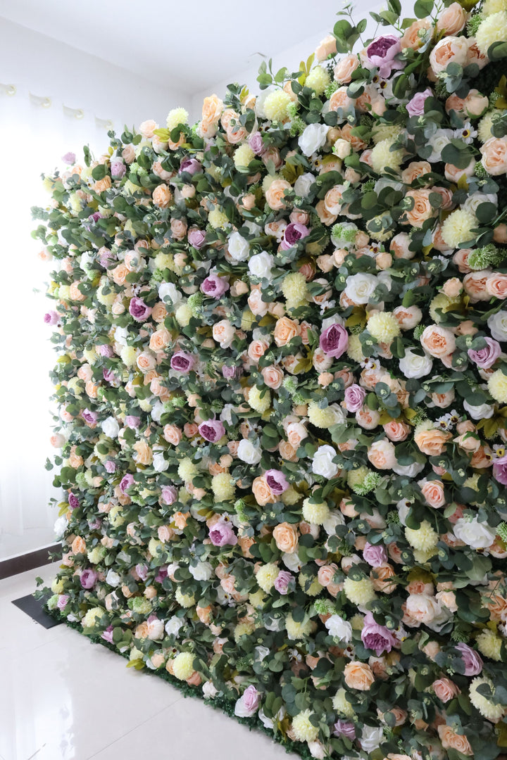 Mixed Color Roses And Green Lasagna Daisies, Artificial Flower Wall Backdrop