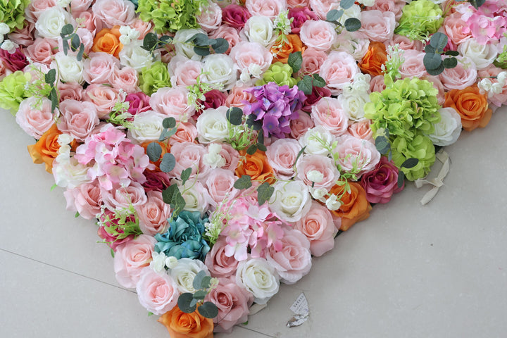 Mixed Color Roses And Hydrangeas, Artificial Flower Wall, Wedding Party Backdrop