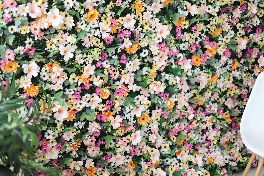 Mixed Colors Of Chrysanthemums And Green Leaves, Artificial Flower Wall Backdrop