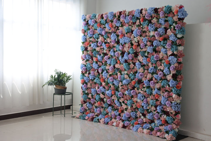 Mixed Colors Of Roses And Hydrangeas And Green Leaves, Artificial Flower Wall Backdrop