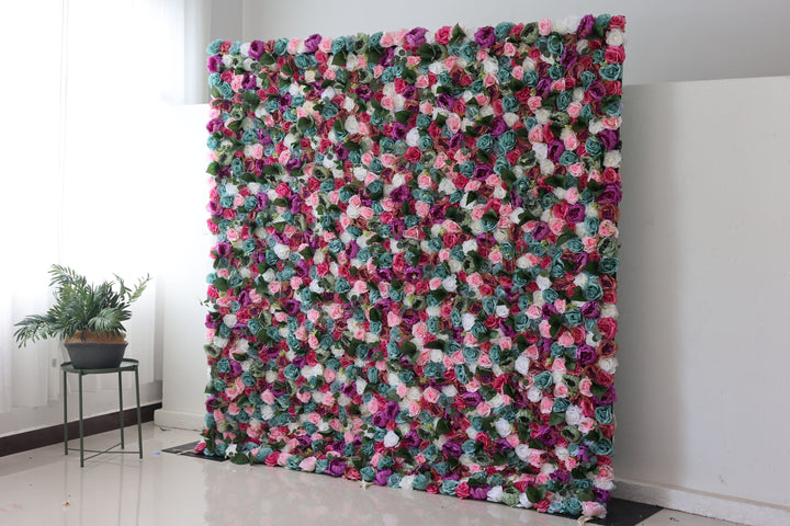 Mixed Colors Of Roses And Peonies And Green Leaves, Artificial Flower Wall Backdrop