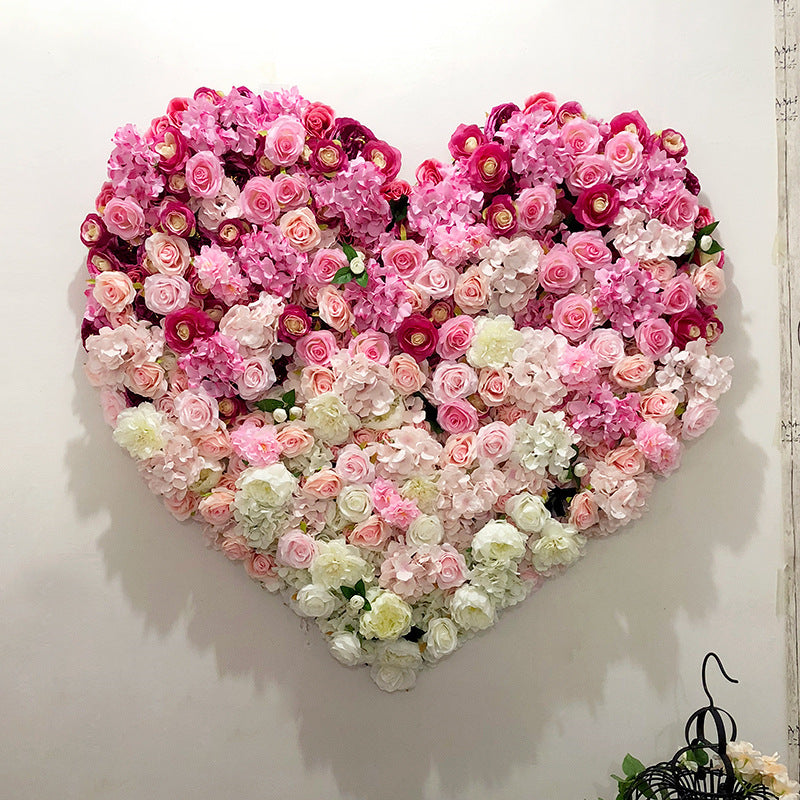 Heart Shape Pink White Roses Gradientartificial Flower Wall Backdrop