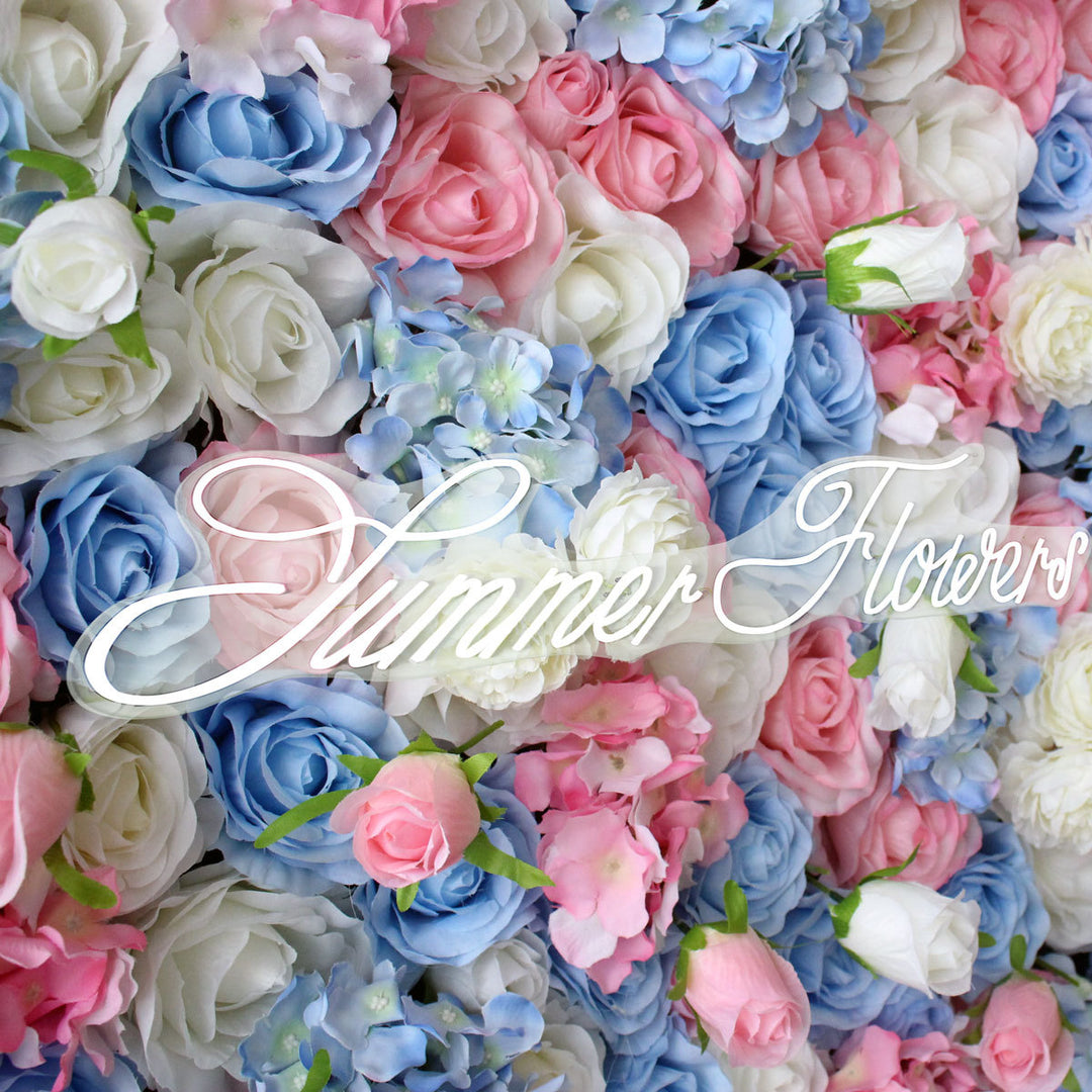 Luxury Blue And Pink Roses, Artificial Flower Wall Backdrop, Wedding Backdrop