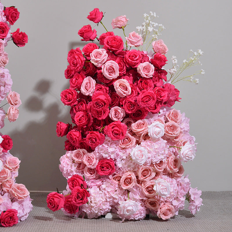 Rose-Red And Pink Roses, Floral Arch Set, Wedding Arch Backdrop, Including Frame