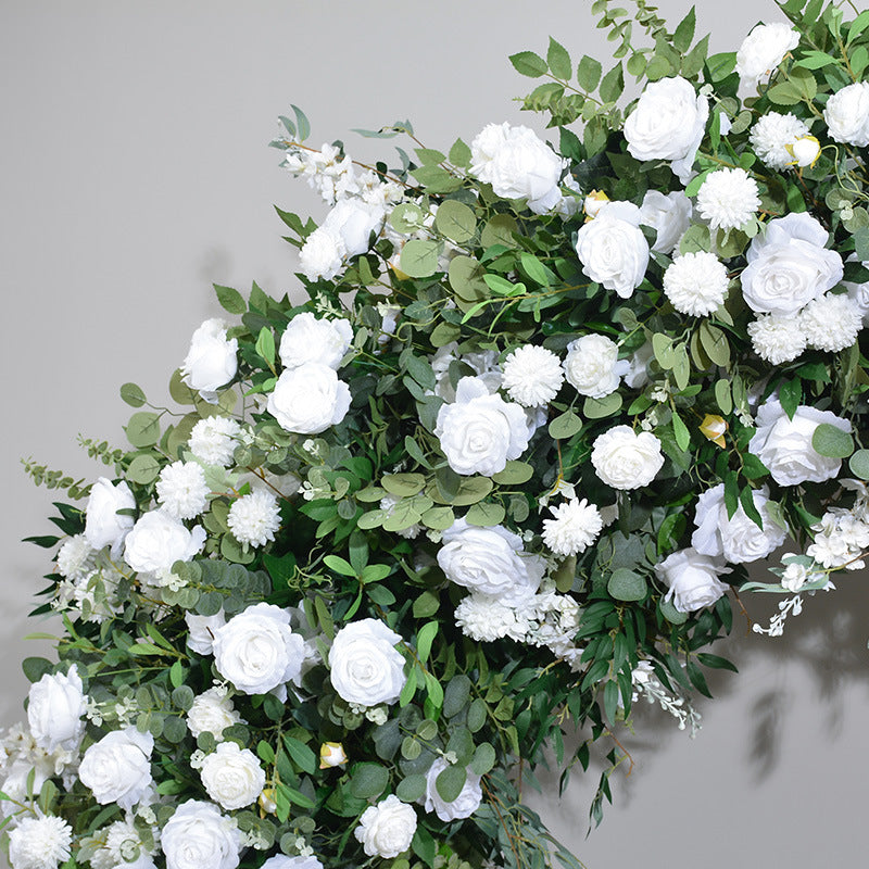 White Flowers And Green Leaves Double-Sided Floral Wedding Arch Backdrop, Including Frame