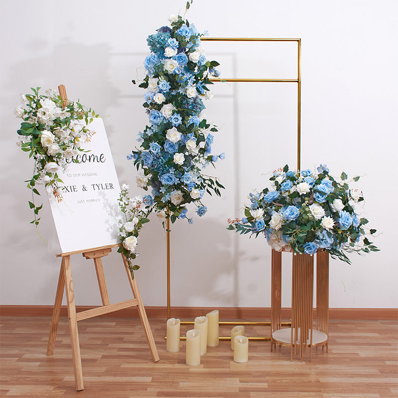 3D Roses And Hydrangeas With Green Leaves Flower Runner, Flower Ball