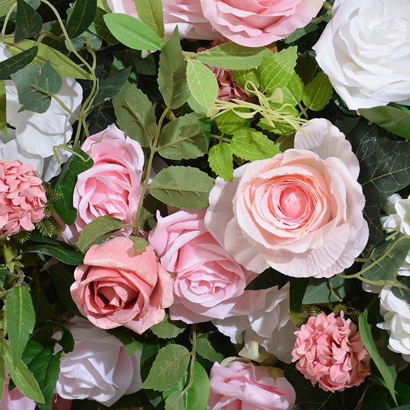 Pink And White Roses With Green Leaves Double-Sided Floral Wedding Arch Backdrop Including Frame