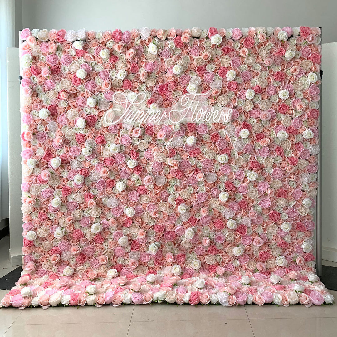 Luxury Pink White Light Pink Roses, Artificial Flower Wall Backdrop, Wedding Backdrop