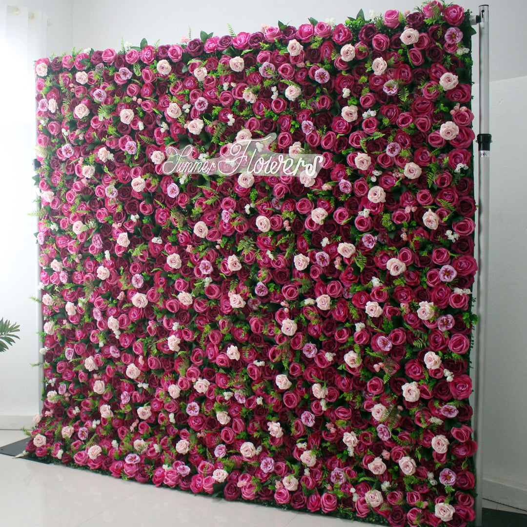 Luxury Fuchsia Champagne Rose, Artificial Flower Wall Backdrop, Wedding Backdrop