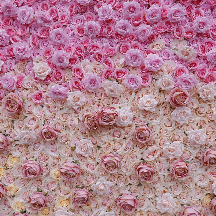 Pink White Roses 3D Luxury Gradient, Artificial Flower Wall, Wedding Party Backdrop