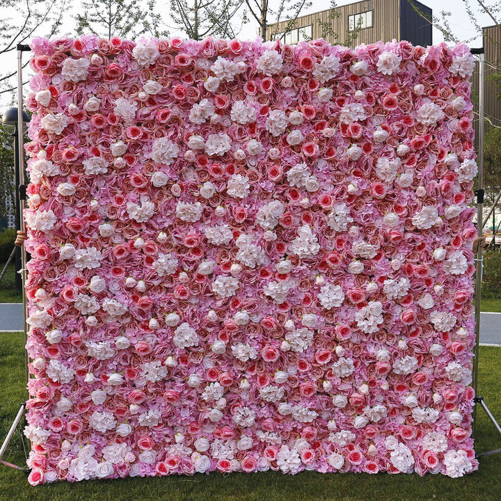 Pink And White Roses Hydrangeas 3D Luxury Gradient, Artificial Flower Wall Backdrop