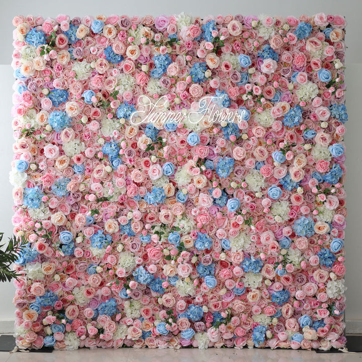 Luxury Mixed Light Blue Light Pink Rosesroses, Artificial Flower Wall Backdrop